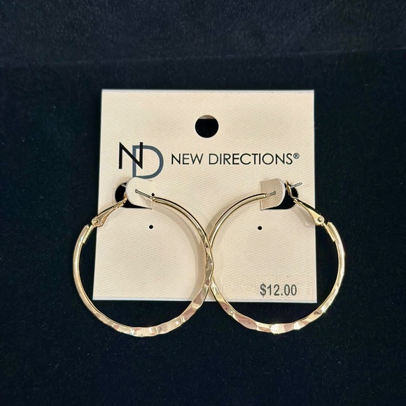 New Directions Gold Tone Textured Hoop Earrings - Picture 1 of 3
